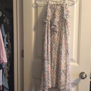 White and grey and pink and blue dress